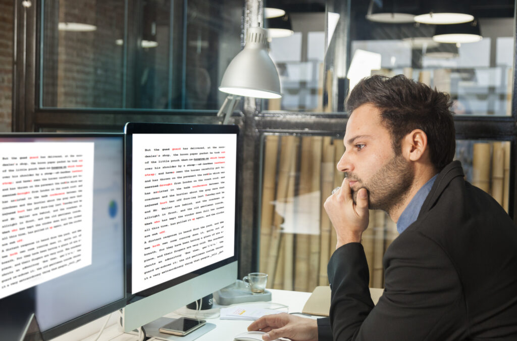 Businessman using AI writing tools