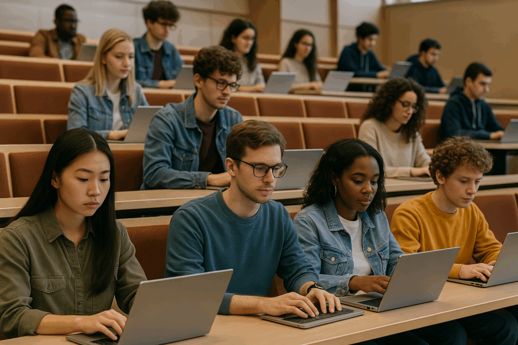 Students in a college lecture hall