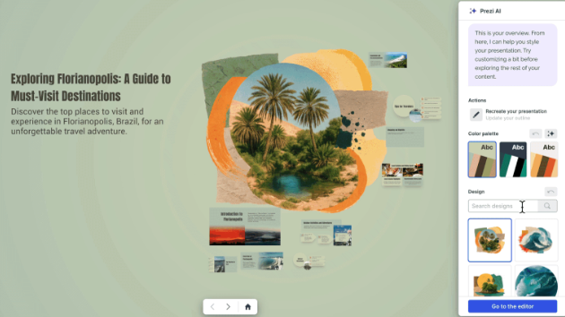 Prezi AI interface looking at the design options